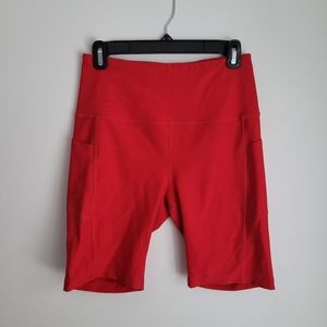 Red compression shorts